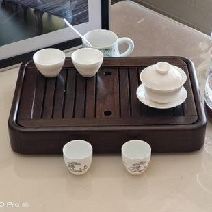一人用家用茶海简易小型茶台实木功夫茶具茶托盘 黑檀木小茶盘套装