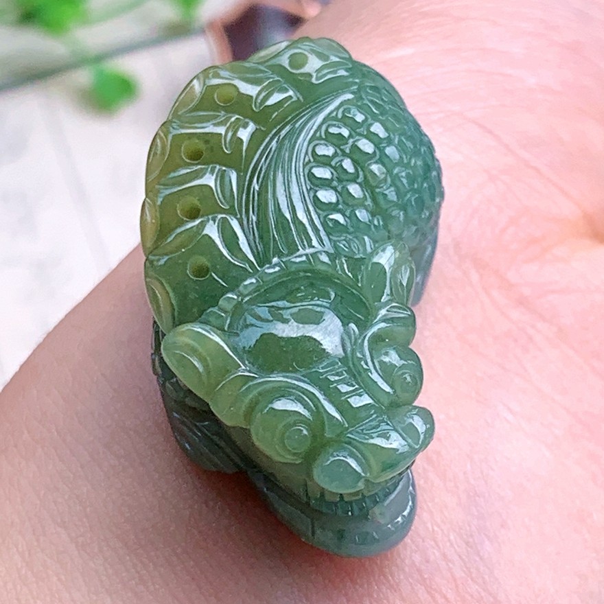 1029正品玉器拍卖天然翡翠老坑冰糯种蓝水双彩精雕貔貅玉坠15.27g