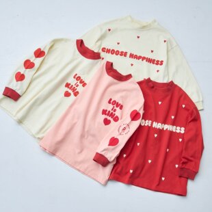 BREEZEsquare爱心字母印花长袖T恤女圆领宽松上衣多色可选P106016