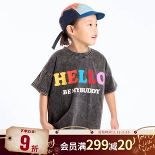 专柜同款BREEZEsquare儿童复古字母印花休闲宽松短袖T恤R207086