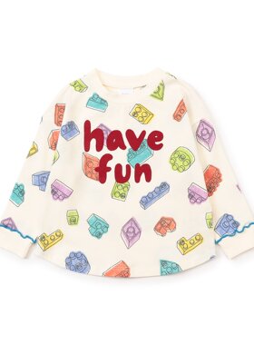 现货BREEZEsquare卡通风圆领长袖T恤彩色积木印花趣味可爱B106036