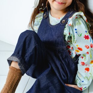 BREEZEsquare复古休闲风蓝色条纹背带裤男女百搭裤腿按扣D119016