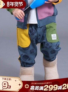BREEZEsquare专柜同款儿童拼接撞色休闲运动裤立体刺绣B420035