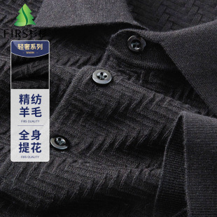杉杉秋冬男士 含羊毛加厚上衣商务翻领POLO衫 提花毛衣爸爸装 针织衫