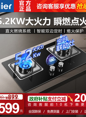 海尔燃气灶定时双灶家用天然气液化煤气猛火炉灶嵌入式灶台Q2BE51