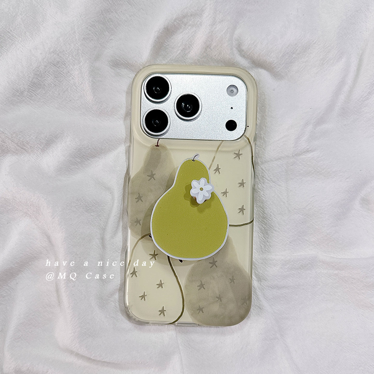 夏季ins小清新雪梨适用苹果17手机壳iPhone17Promax新款16高级感15保护套13硅胶14防摔全包带支架磨砂软壳女p