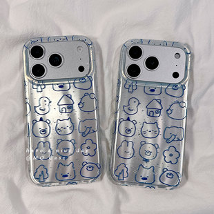 ins日韩简约线条卡通适用苹果17手机壳iPhone17Promax新款16高级感15保护套13硅胶14防摔全包创意女款软男生