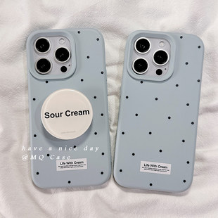 简约波点适用苹果16Promax手机壳iPhone15新款13高级感14保护套防摔硅胶17Pro全包12女款11软带支架超薄蓝色p