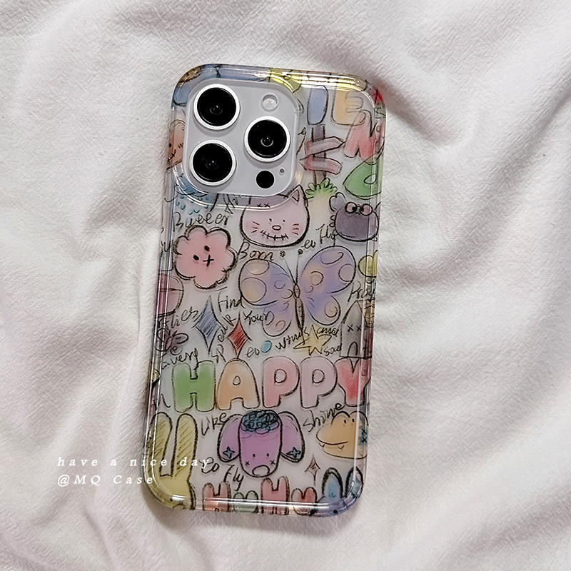 趣味涂鸦卡通适用苹果16手机壳iPhone15Promax新款13/14高级感16promax保护套硅胶防摔全包创意软壳女男生潮p