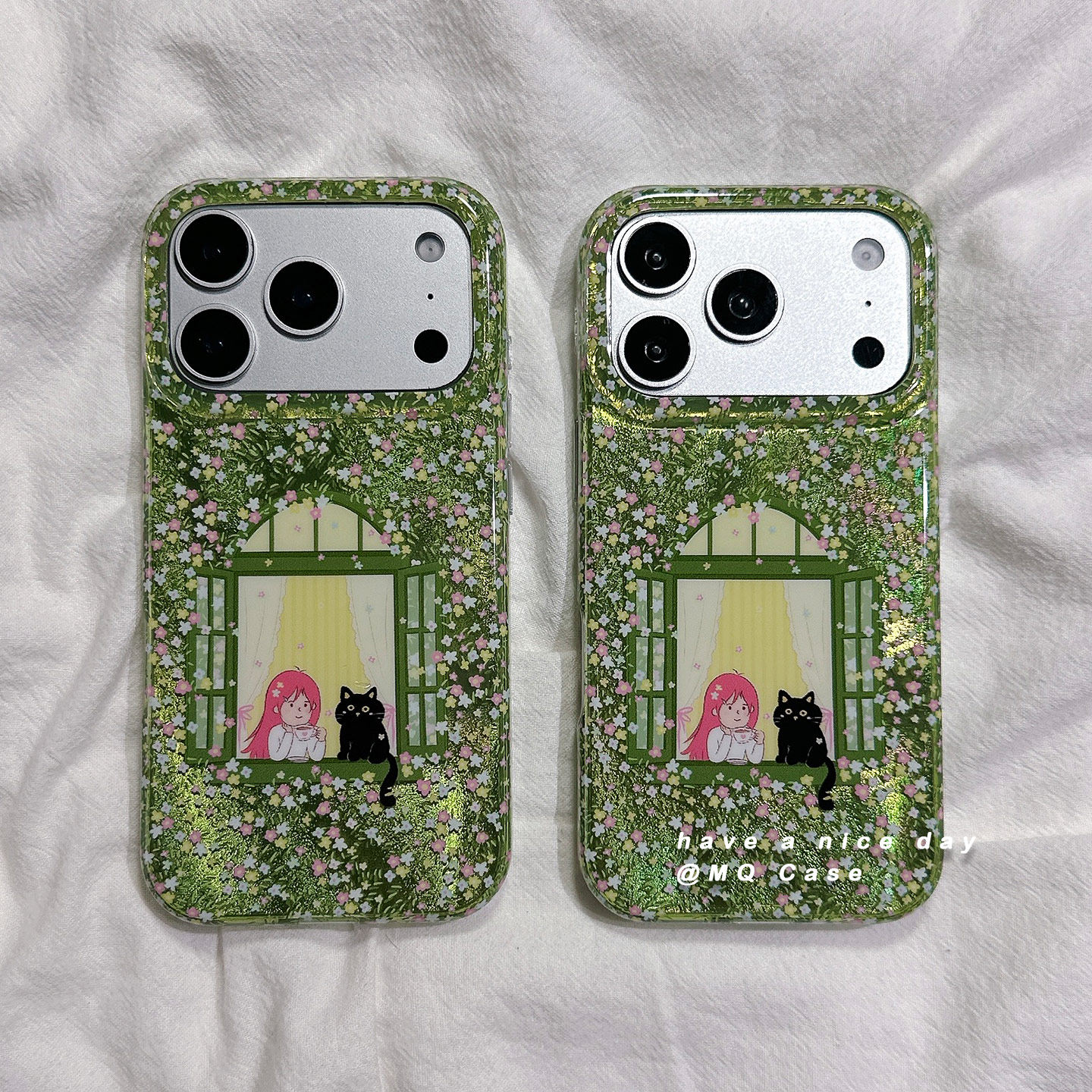 ins小清新碎花窗户女孩适用苹果17手机壳iPhone17Promax新款16高级感15保护套13硅胶14防摔全包软壳绿色女外p