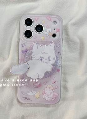 可爱晕染紫色猫咪适用iPhone17promax手机壳苹果16Pro新款15/13/14高级感保护套硅胶防摔全包边软女软萌卡通p
