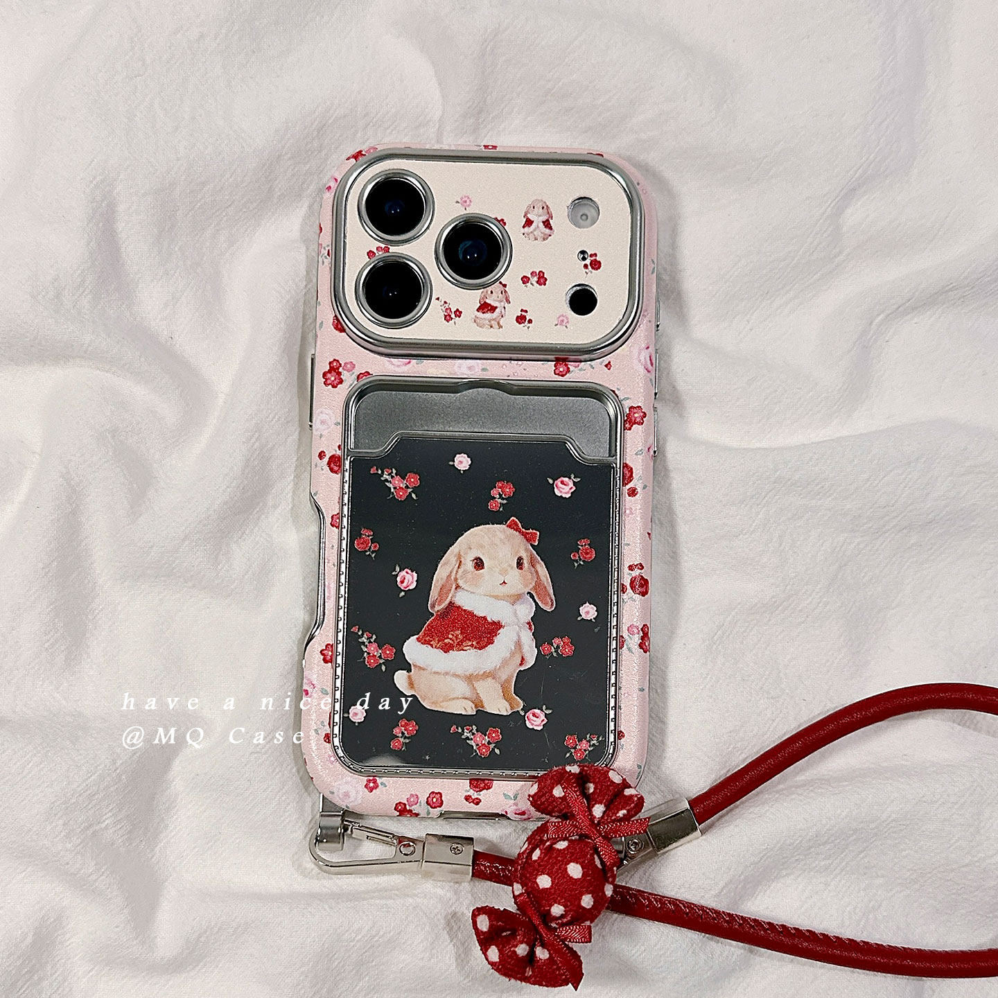 ins碎花小兔子适用苹果17手机壳iPhone17Promax新款16高级感15保护套13硅胶14防摔全包挂绳腕带卡包女款软壳p