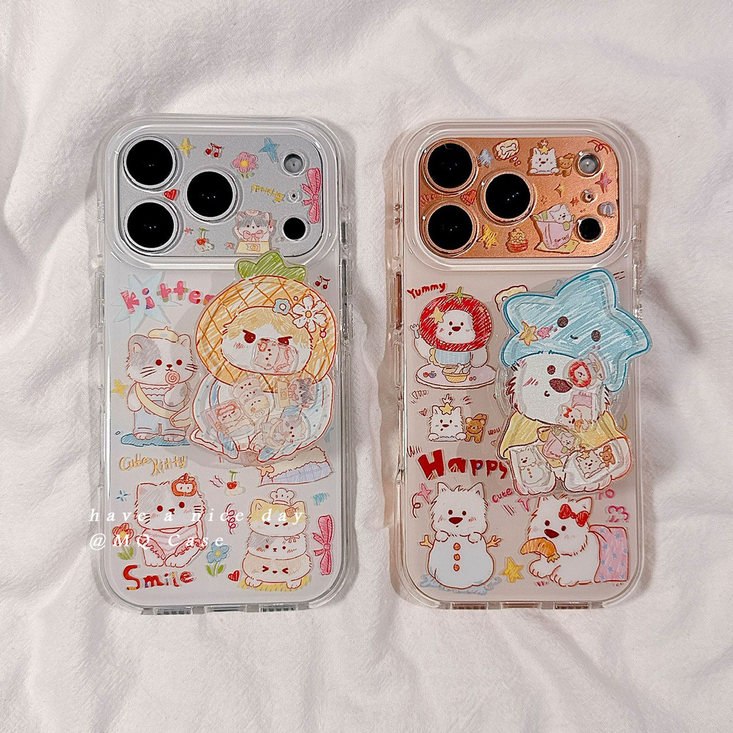 可爱涂鸦小狗猫咪卡通适用苹果17手机壳iPhone17Promax新款16高级感15保护套硅胶防摔全包情侣女款带支架软壳