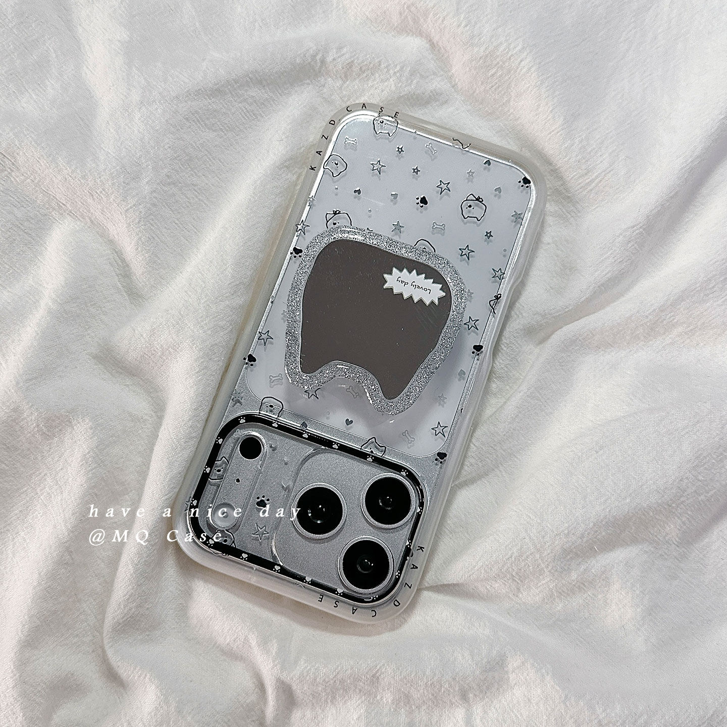 简约透明星星小狗卡通适用苹果17手机壳iPhone17Promax新款16高级感15保护套硅胶防摔全包带镜子支架软壳女外