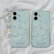 简约线条猫咪适用苹果16Promax手机壳iPhone15新款13高级感14保护套防摔硅胶16Pro全包带链条挂绳日韩女款软p