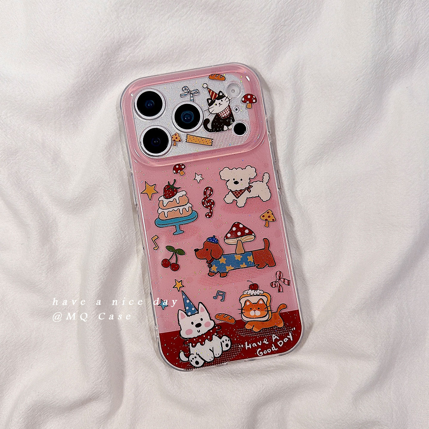 粉色可爱小狗卡通适用苹果17手机壳iPhone17Promax新款16高级感15保护套13硅胶14防摔全包双层印花女款软壳薄