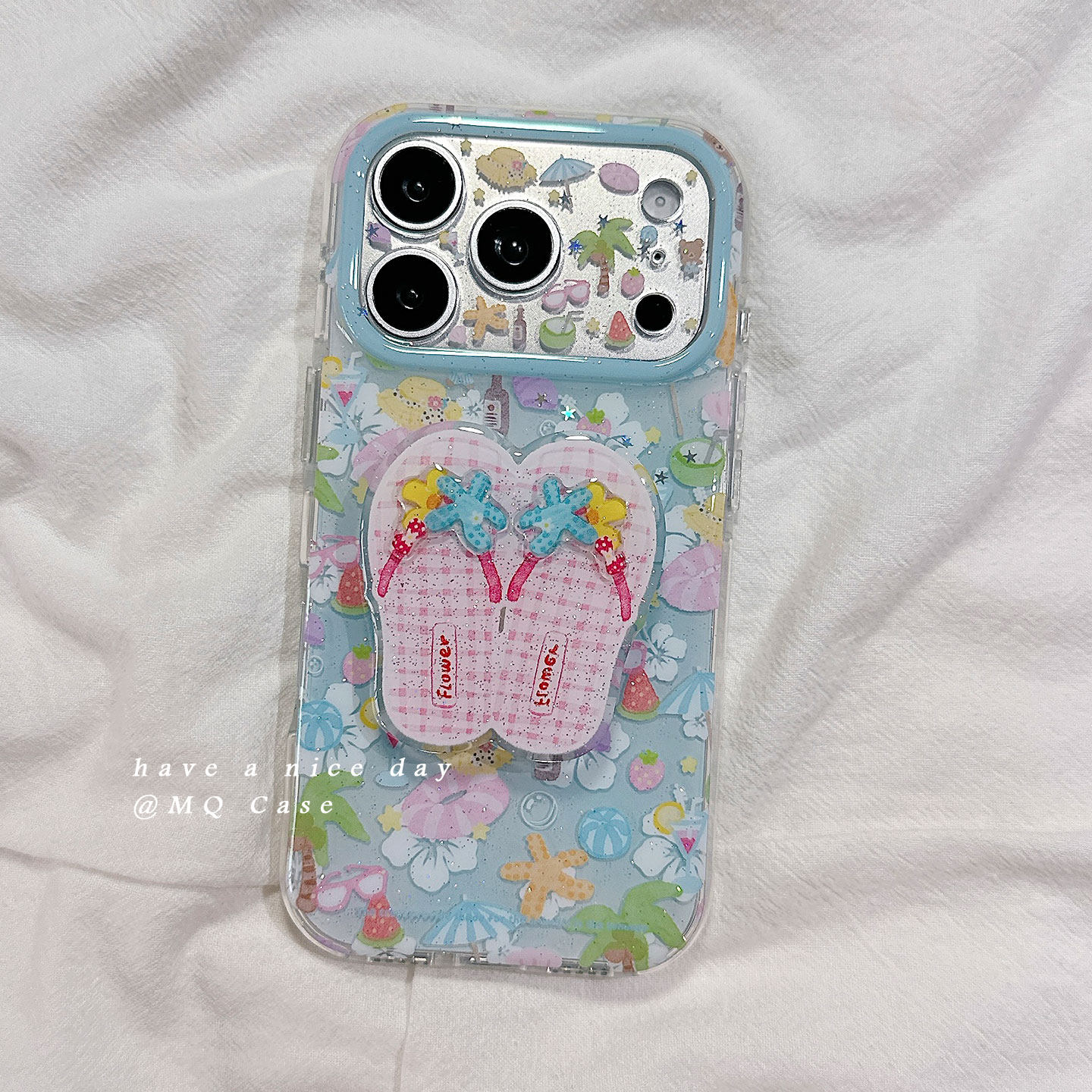 ins小清新夏日度假风适用苹果17手机壳iPhone17Promax新款16高级感15保护套硅胶防摔全包带拖鞋支架女款软壳p