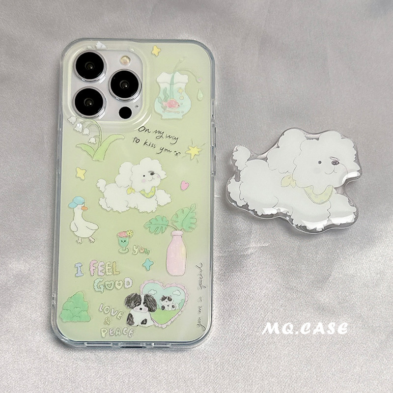 夏季小清新卡通适用苹果14手机壳iPhone13Promax新款15保护套12硅胶防摔11全包硬壳女双层印花带支架可爱小狗使用感如何?
