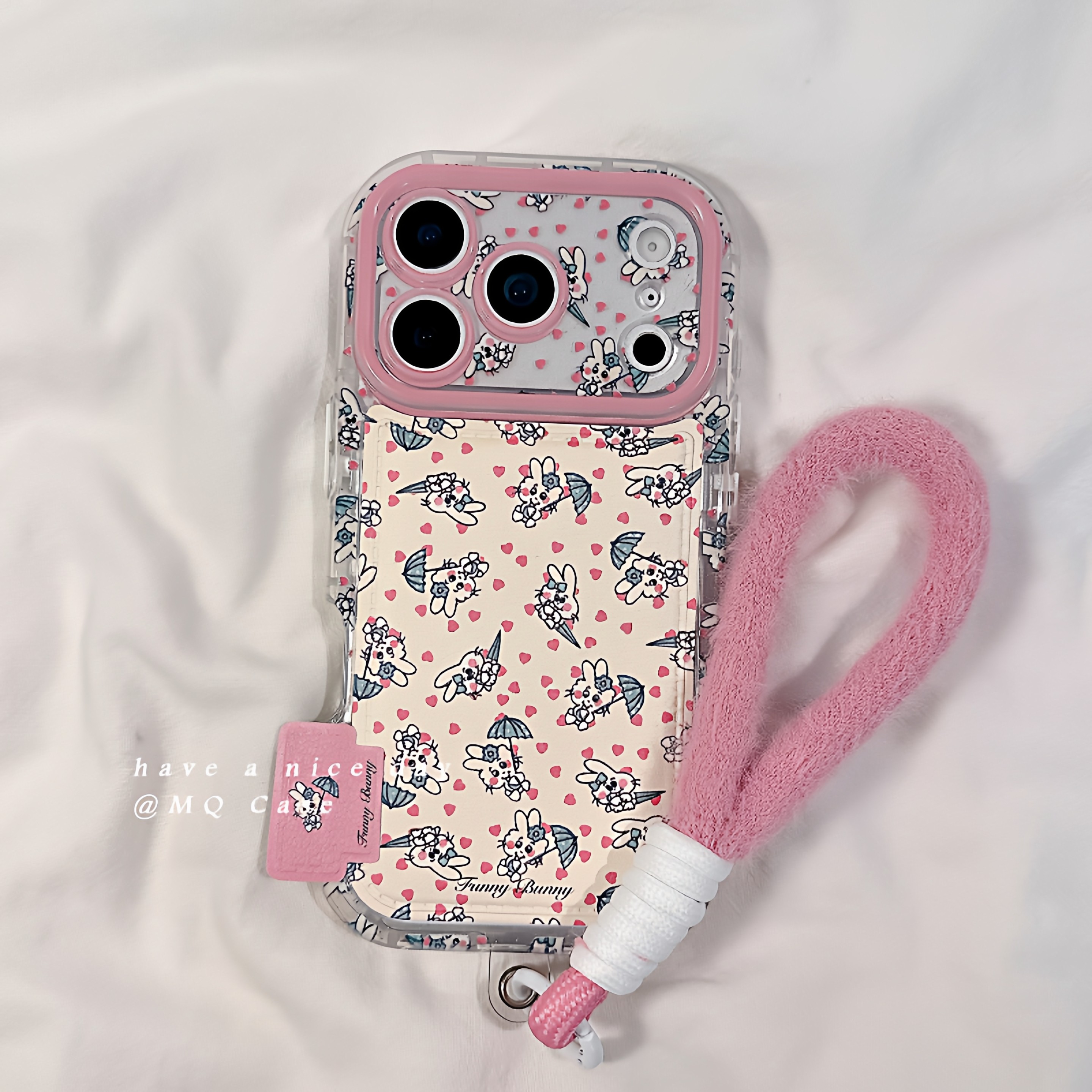 韩系ins风少女心兔子适用苹果17手机壳iPhone17Promax新款16高级感15保护套13硅胶14防摔全包腕带挂绳软壳女p