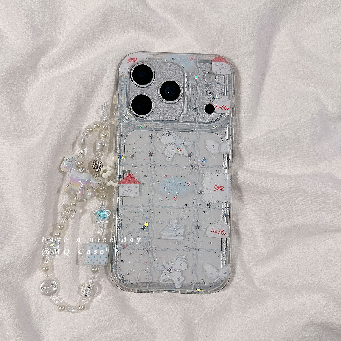 ins风透明简约小马适用苹果17手机壳iPhone17Promax新款16高级感15保护套13硅胶14防摔全包带链条挂绳女款软p