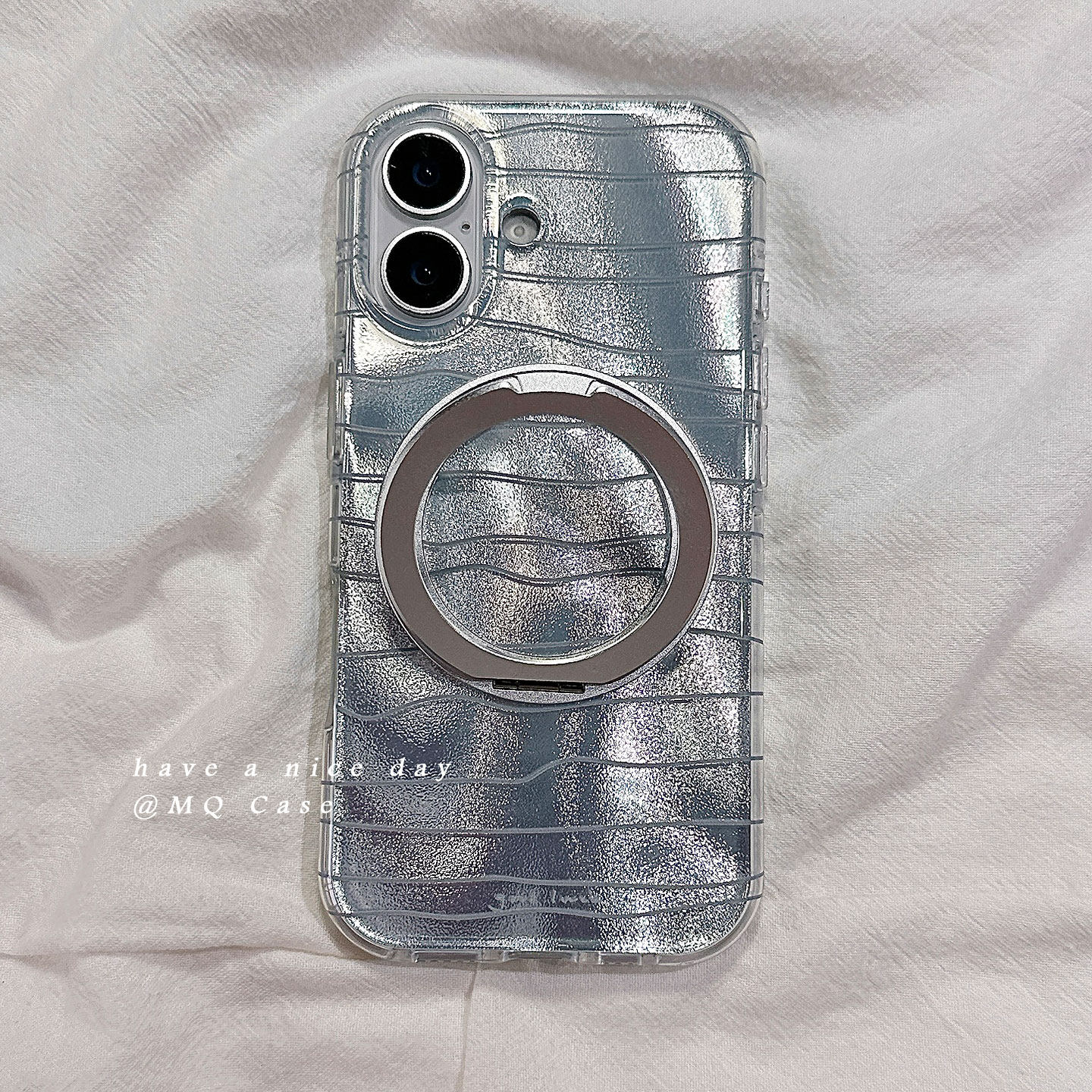 ins简约冷淡风水波条纹适用苹果17手机壳iPhone17Promax新款16高级感15保护套硅胶防摔全包带旋转支架女款软p