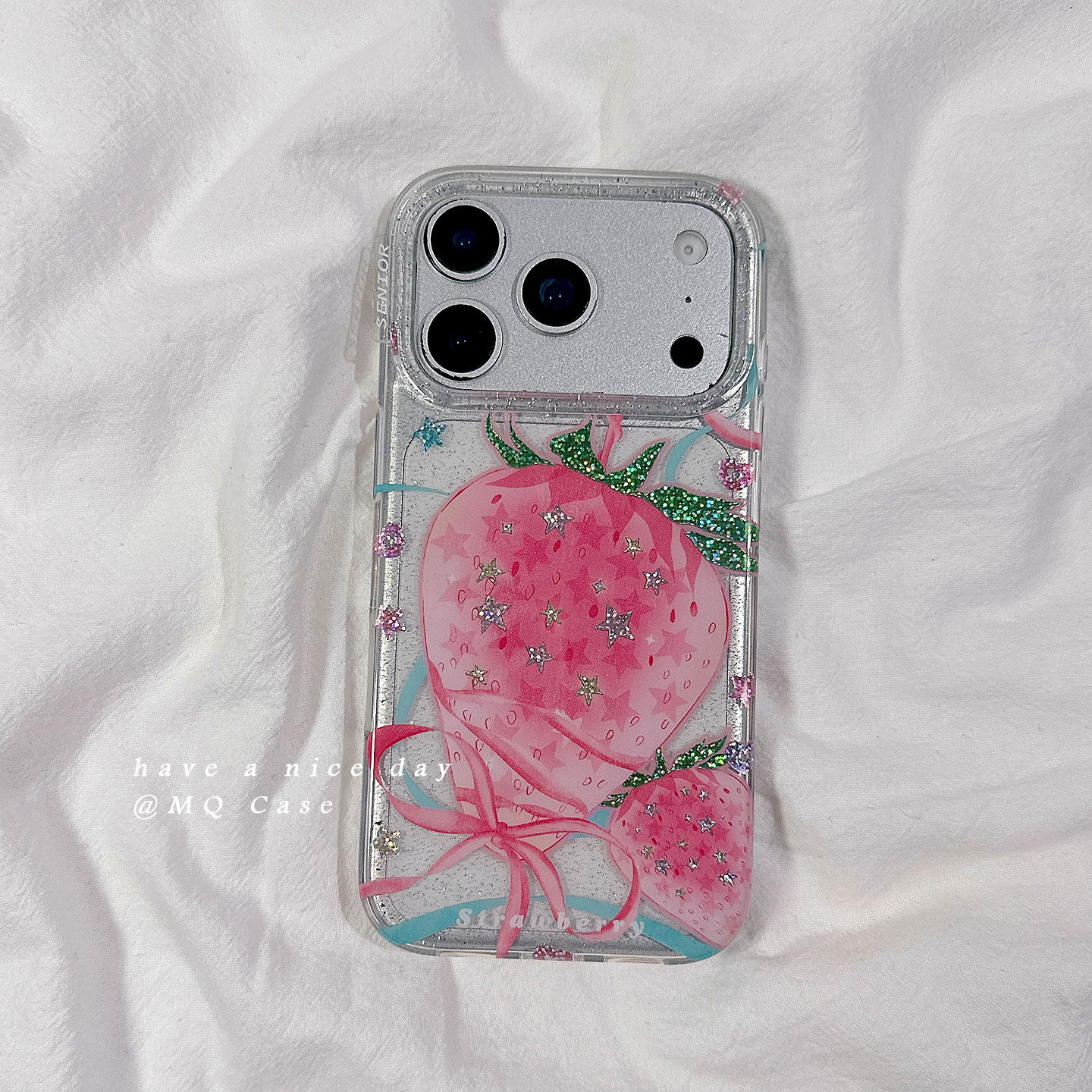 ins风透明銮金粉色草莓适用苹果17手机壳iPhone17Promax新款16高级感15保护套硅胶防摔全包创意女款软壳少女p