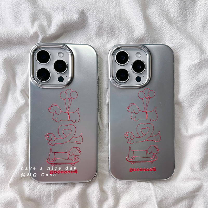 简约线条小狗适用苹果16Promax手机壳iPhone13新款15高级感14保护套防摔硅胶16Pro全包创意电镀趣味女款软壳i