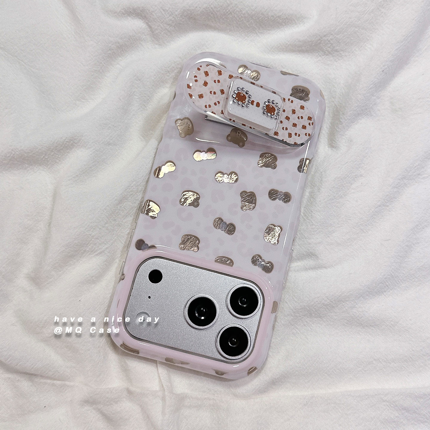 ins韩风豹纹镂空烫银小熊适用苹果17手机壳iPhone17Promax新款16高级感15保护套硅胶防摔全包带支架女款软壳p
