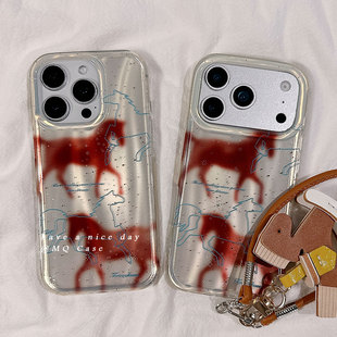 简约棕色小马适用苹果17手机壳iPhone17Promax新款16高级感气质15保护套13硅胶14防摔全包创意带挂绳女款软壳