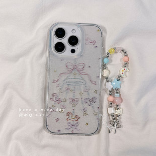 简约透明銮金风铃小马适用苹果17手机壳iPhone17Promax新款16高级感15保护套13硅胶14防摔全包带链条女款软壳