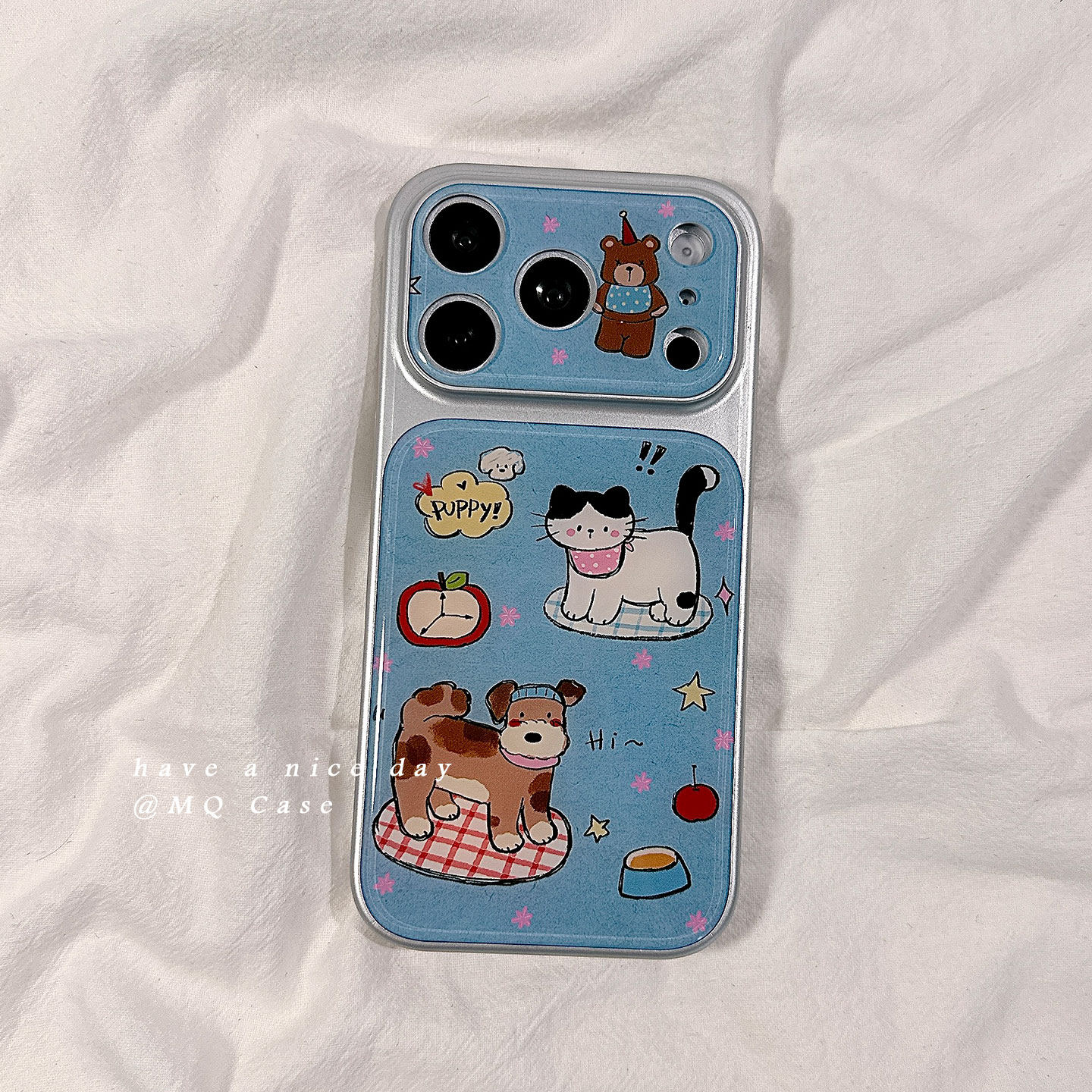 清新蓝色可爱卡通适用苹果17手机壳iPhone17Promax新款16高级感15保护套硅胶14防摔全包镜头女款软壳男生电镀