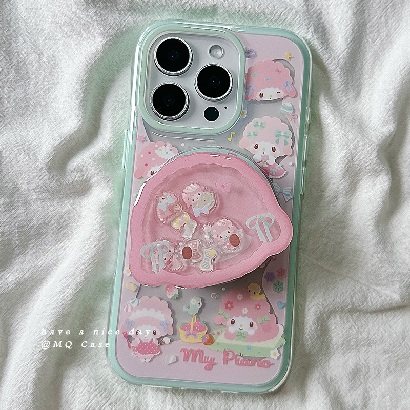 ins日韩超火可爱美乐蒂适用苹果16Promax手机壳iPhone13新款15高级感14磁吸保护套带支架硅胶16Pro全包女款软