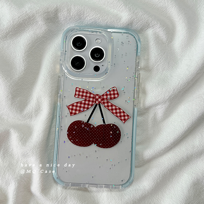 简约樱桃适用苹果16手机壳iPhone15Promax新款13/14高级感16promax保护套硅胶防摔全包创意闪粉透明ins软壳女
