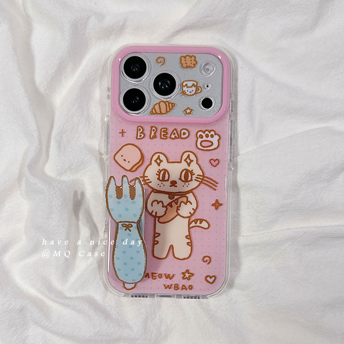 趣味可爱叉子小猫咪适用苹果17手机壳iPhone17Promax新款16高级感15保护套硅胶气囊防摔全包带支架女款软粉色