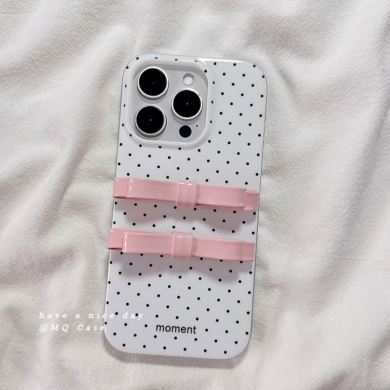 简约小波点适用苹果16手机壳iPhone15Promax新款13/14高级感16promax保护套硅胶防摔全包创意立体蝴蝶结软女p