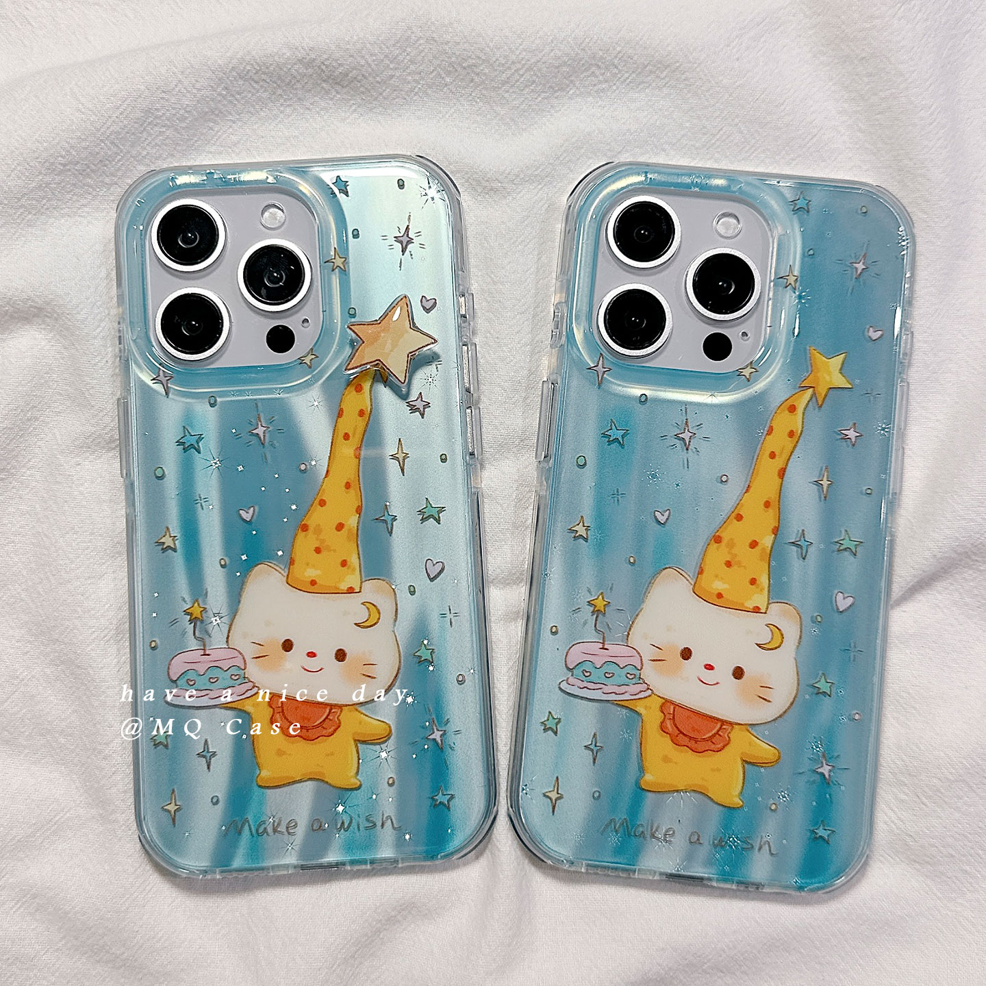 可爱星星蛋糕猫咪适用苹果16Promax手机壳iPhone15新款13高级感14保护套防摔硅胶16Pro全包可旋转蓝色女款软p