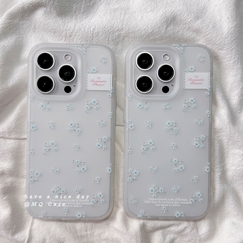 简约蓝色小碎花适用苹果16手机壳iPhone15Promax新款13/14高级感16promax保护套硅胶防摔全包磨砂女软白色ins