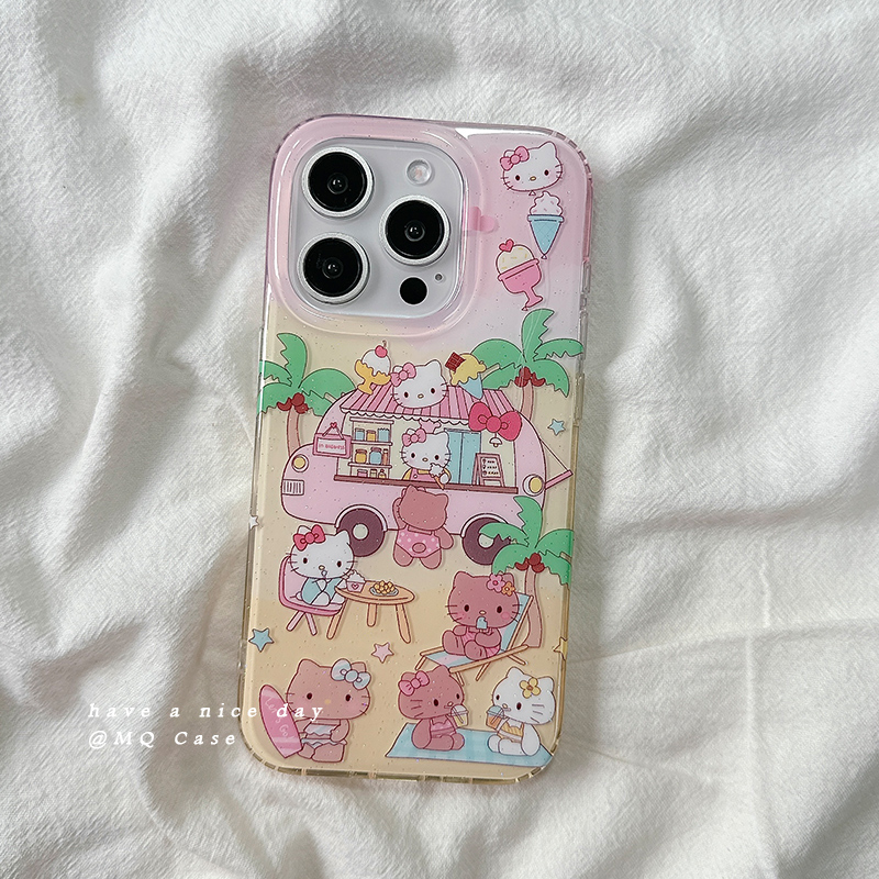 夏日小清新海边卡通适用苹果16Promax手机壳iPhone13新款15高级感14保护套防摔硅胶16Pro全包日韩ins风女款软