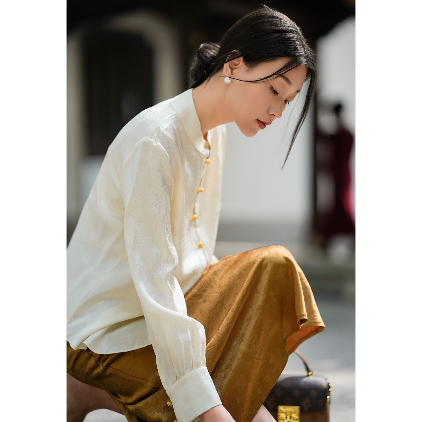 新中式国风女装长袖立领提花真丝衬衣显瘦高级感女式桑蚕丝衬衫女