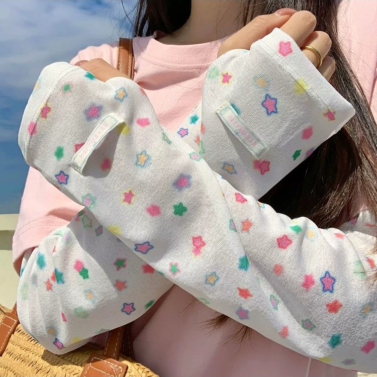 彩色星星防晒袖套女夏季薄款透气宽松护手臂冰袖骑行遮阳防紫外线