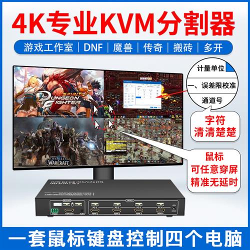 4进1出KVM分屏器4k/60hz画面分割器HDMI游戏搬砖工作室多开同步器