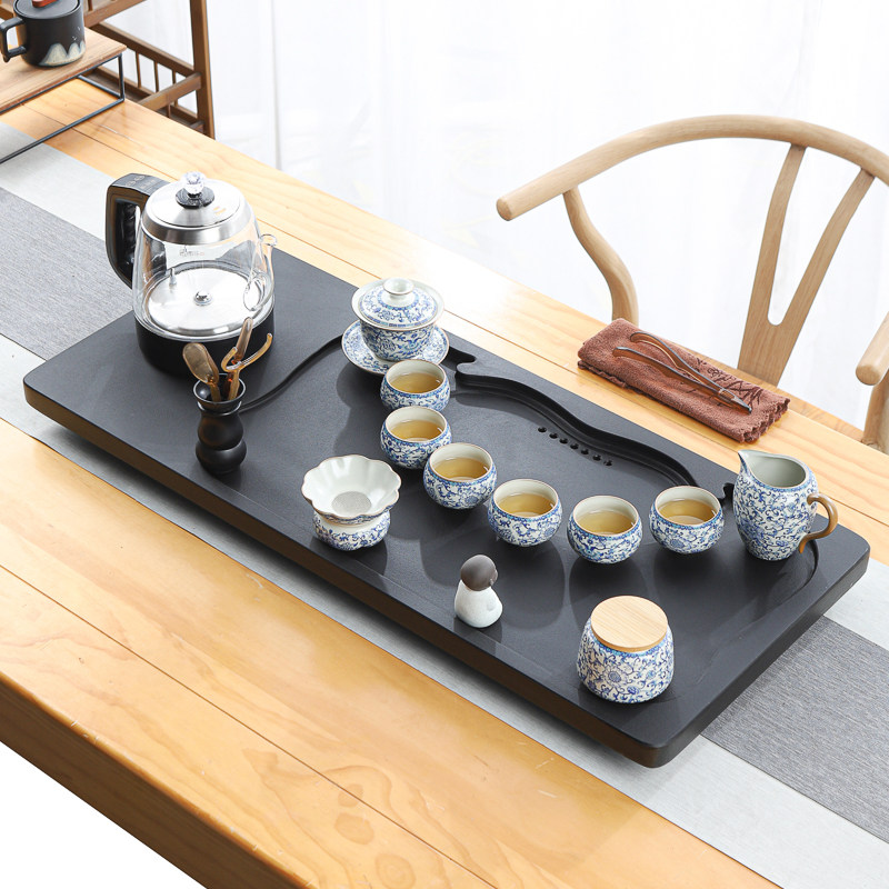 天然整块乌金石茶盘全自动一体茶