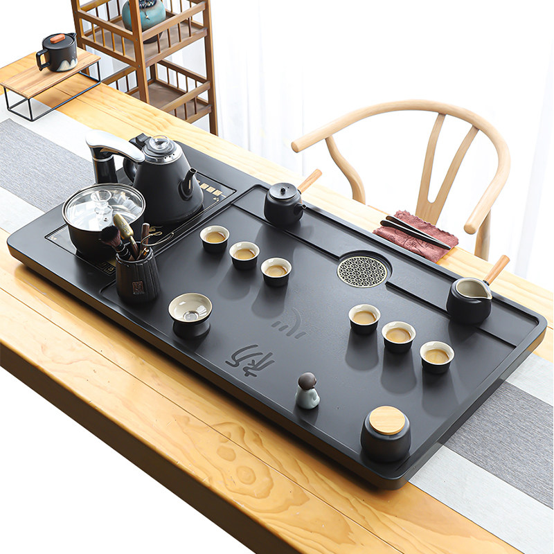 天然整块乌金石茶盘茶具套装家用全自动一体烧水壶茶台功夫石茶盘