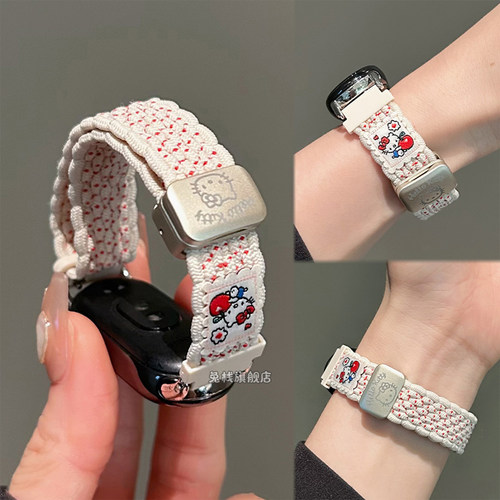 适用小米手环10表带9专用系列KT猫8陶瓷版高级感编织磁吸9pro高颜值8pro女生款kitty可爱原装