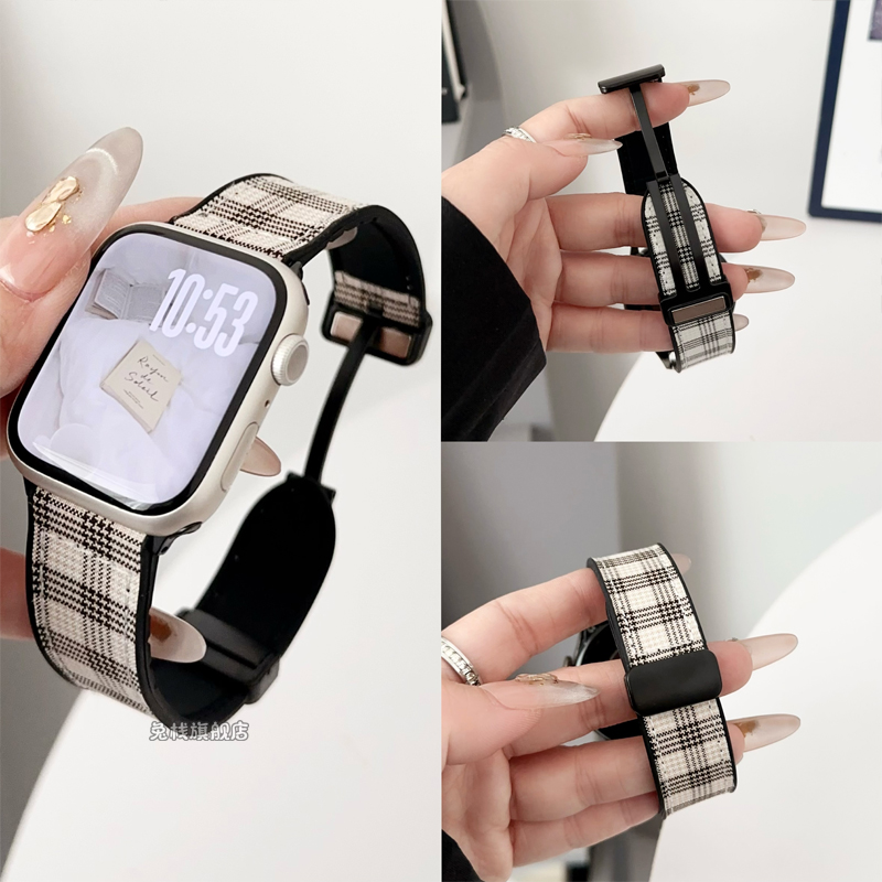 适用华为fit3手表表带手环腕表系列专用watchfit3创意fit2磁吸扣男女生款智能运动苏格兰帆布编织尼龙高级感