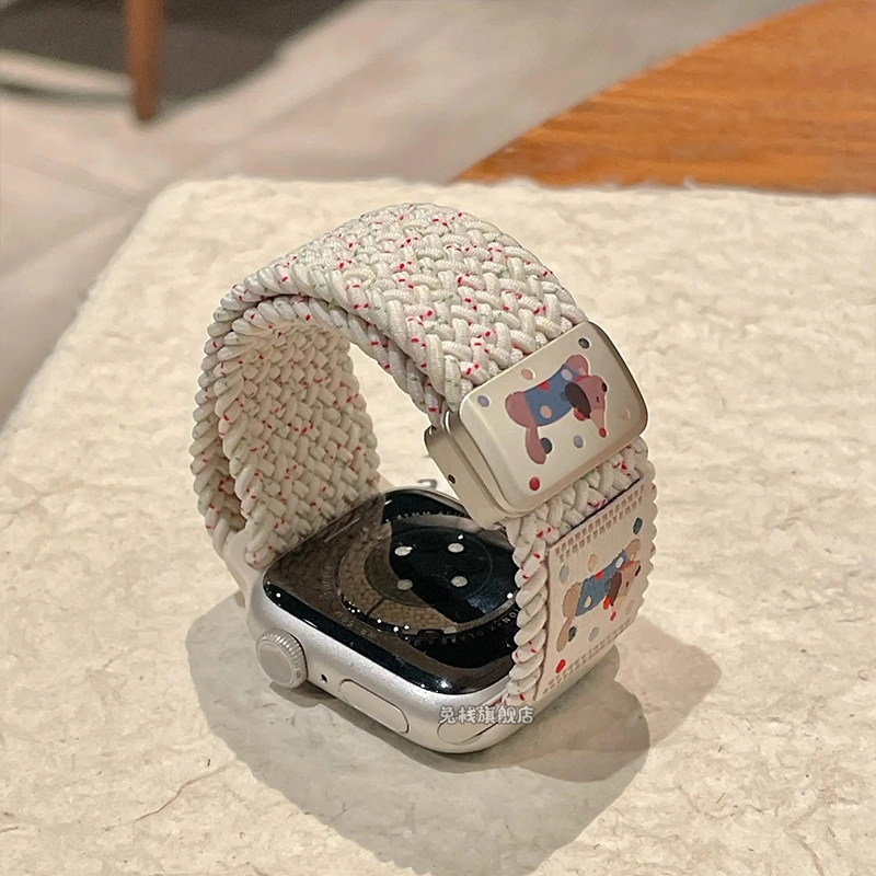适用applewatch苹果手表iwatch表带series11腊肠小狗s10编织s9尼龙se3磁吸ultra3腕表专用女款韩系新品质感