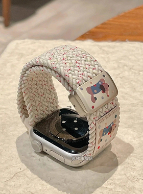 适用applewatch苹果手表iwatch表带series11腊肠小狗s10编织s9尼龙se3磁吸ultra3腕表专用女款韩系新品质感