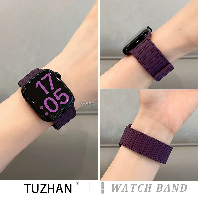 【双节硅胶磁吸】适用applewatch苹果手表iwatch表带s12新品s11搭配se3腕表ultra4系列s10女款颜值高级感新品