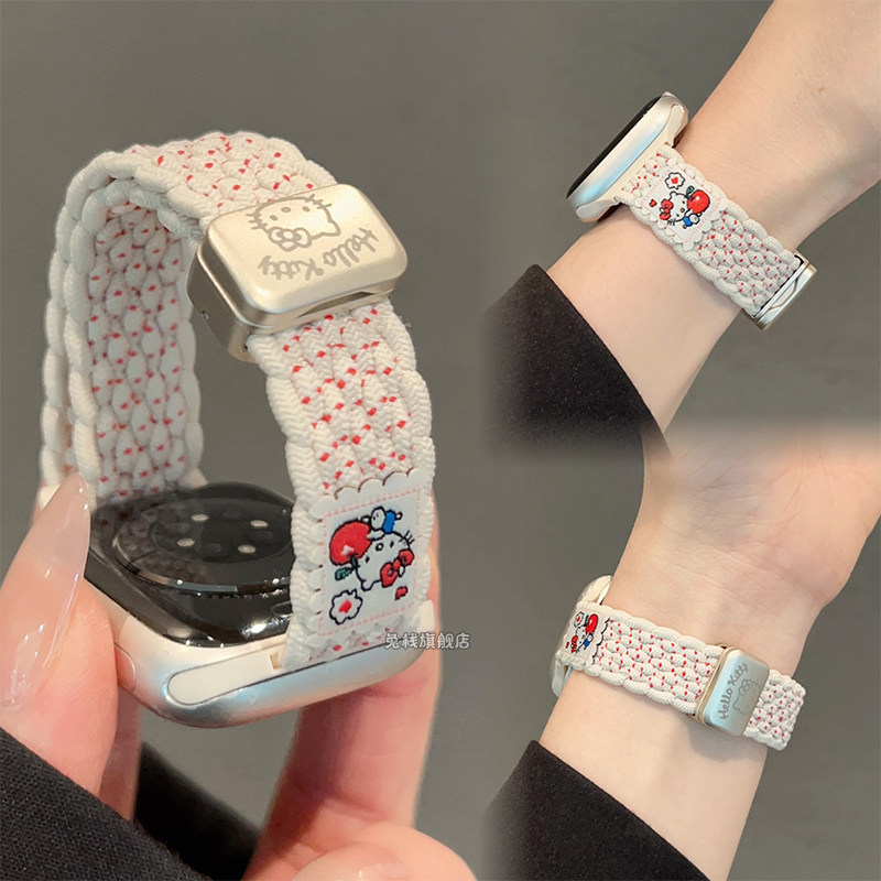 可爱KT猫咪编织尼龙手表表带适用苹果iwatchs11表带Applewatch987磁吸iwatchs10弹力S8新款s7女高级运动秋冬,智能设备,智能手表手环表带/腕带,淘宝优惠券,粉丝福利购,淘宝优惠卷