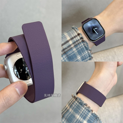 适用apple watch表带iwatch苹果手表表带S10硅胶磁吸荔枝皮纹运动回环ultra2表带s9高级感se新款腕带男女夏s8